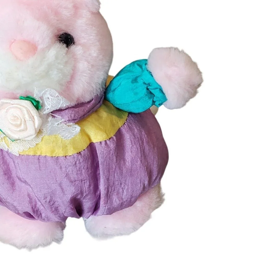 Vintage Small Pastel Pink Bunny Rabbit Plush Puffalump Style Stuffed Animal 7.5
